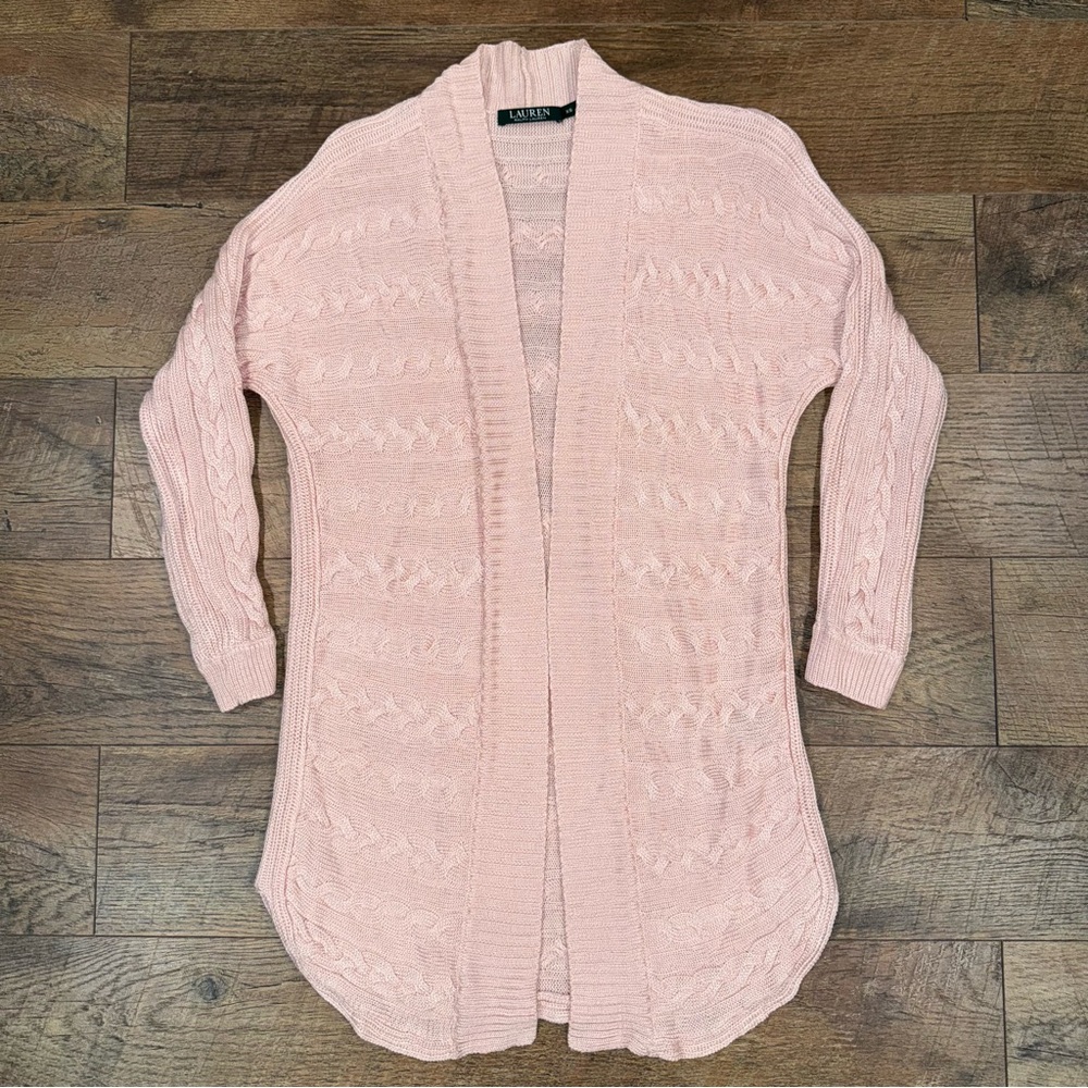 Lauren Ralph Lauren Pink Cable Knit Open Front Cardigan